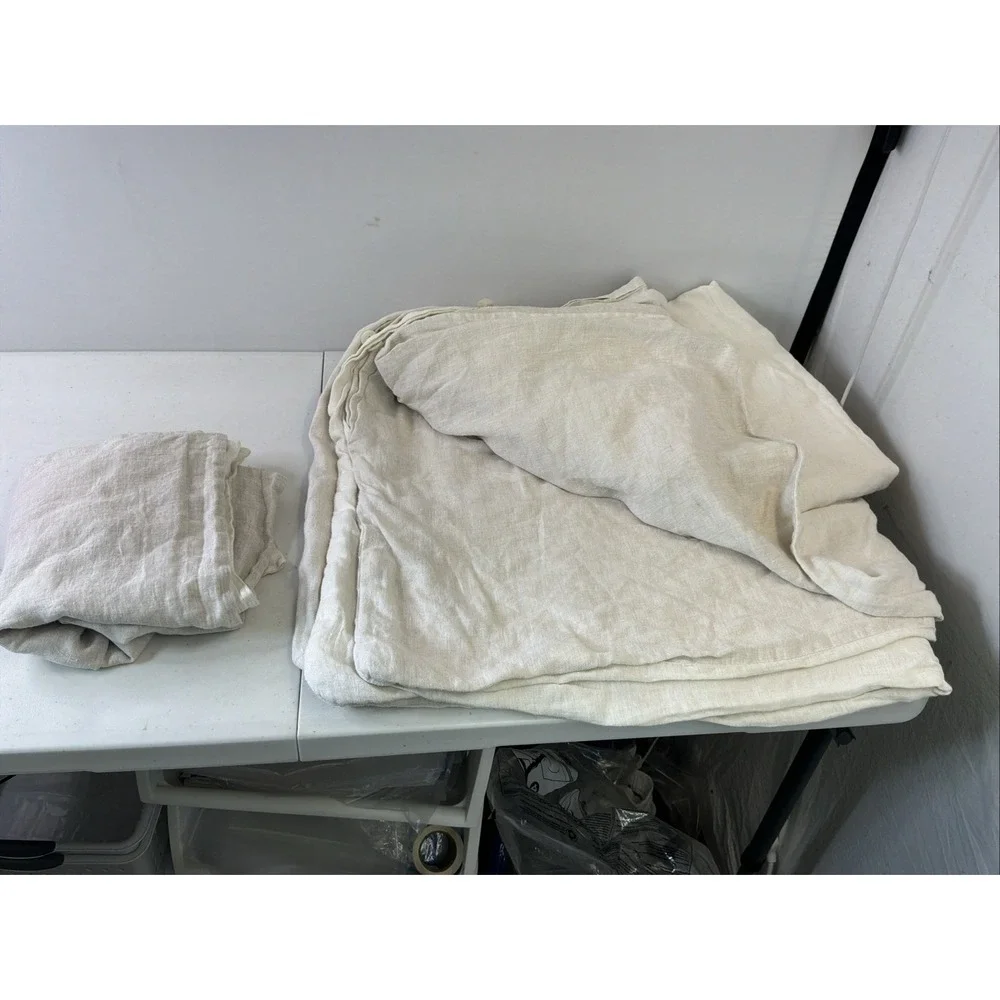 Crate & Barrel King Hemp Linen Duvet Cover & Sham Natural Tan Reversible